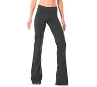 Safort Pantalones de Yoga para Mujer, Leggings Acampanados de Corte Bootcut, Pantalones Deportivos con Control de Abdomen y Bolsillos, Gris, L