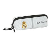 REAL MADRID 1ª EQUIPACIÓN 24/25 - Portatodo Cuadrado Grande, Estuche Infantil, Estuche Niño, Ideal para Niños en Edad Escolar, Cómodo y Versátil, Calidad y Resistencia, 22x10x10 cm, Color Blanco/gris