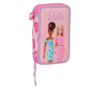 Safta Barbie Love - Estuche Escolar Niño, Estuche con Colores, con 28 Útiles Incluidos, Ideal para Niños de 5 a 14 Años, Cómodo y Versátil, Calidad y Resistencia, 12.5x4x19.5 cm, Color Rosa