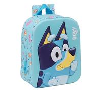 Safta BLUEY - Mochila de Guardería 3D, Adaptable a Carro, Fácil Limpieza, Ideal para Niños de Diferentes Edades, Cómoda y Versátil, Calidad y Resistencia, 22x10x27 cm, Color Celeste