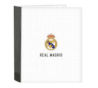 REAL MADRID 1ª EQUIPACIÓN 24/25 - Carpeta Folio 4 Anillas, Ideal para Niños de Diferentes Edades, Cómoda y Versátil, Calidad y Resistencia, 27x6x33 cm, Color Blanco/gris