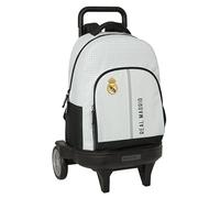 Safta REAL MADRID 1ª EQUIPACIÓN 24/25 - Mochila Grande con Ruedas, Compact Evolución, Extraíble, Ideal para Niños de Diferentes Edades, Cómoda y Versátil, 33x22x45 cm, Color Blanco/gris