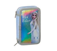 safta 412015854 Plumier Doble, Estuche con 28 Piezas Frozen II, Azul Claro/Plata