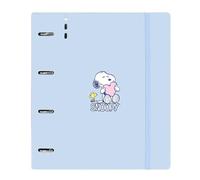 SAFTA | Archivador A4 Snoopy Love, Carpeta Folio con Recambio 100 Hojas Cuadrícula 5x5 mm, 4 Anillas Redondas 35 mm, Tapas PP Foam, Cierre Elástico, Separadores y Porta Bolígrafo, Medidas 27x4x32 cm