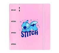 SAFTA | Archivador A4 Stitch Ohana, Carpeta Archivador Escolar 4 Anillas Redondas 35 mm, Tapas PP Foam Rosa, Recambio 100 Hojas Cuadrícula 5x5 90 g/m², Medidas 27x4x32 cm