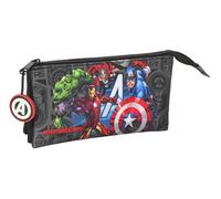 SAFTA Avengers Vendetta - Portatodo Triple, Estuche Infantil, Estuche Niño, Ideal para Niños en Edad Escolar, Cómodo y Versátil, Calidad y Resistencia, 22x3x12 cm