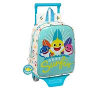 BABY SHARK SURFING - Mochila Escolar 232 con Carro 805, Fácil Limpieza, Ideal para Niños de Diferentes Edades, Cómoda y Versátil, Calidad y Resistencia, 22x10x28 cm, Color Azul y Blanco