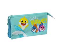 SAFTA - BABY SHARK "SURFING" Portatodo Triple con Compartimentos Independientes y Cremalleras - Asa Lateral y Adaptabilidad a Carro Portamochilas - Estuche Diseño único con Licencia Oficial - Cartera