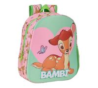 Safta BAMBI - Mochila Escolar, con Diseño 3D, Adaptable a Carro, Ideal para Niños de Diferentes Edades, Cómoda y Versátil, Calidad y Resistencia, 27x10x33 cm, Color Verde/Rosa