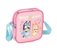 Safta | Bandolera Infantil Bluey Dance, Bolsito Cruzado con Correa Ajustable, Cierre con Cremallera, Diseño Rosa con Bluey y Bingo, Ligera y Resistente, Accesorio Escolar y Ocio, Medidas 16x4x18 cm