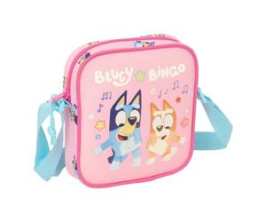 Safta | Bandolera Infantil Bluey Dance, Bolsito Cruzado con Correa Ajustable, Cierre con Cremallera, Diseño Rosa con Bluey y Bingo, Ligera y Resistente, Accesorio Escolar y Ocio, Medidas 16x4x18 cm