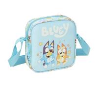 Safta | Bandolera Infantil Bluey Ready, Bolsito Escolar con Correa Ajustable, Cierre con Cremallera, Diseño Azul con Personajes y Logo Bluey, Medidas 16x4x18 cm