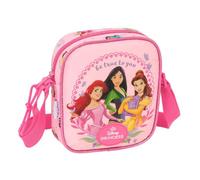 Safta | Bandolera Infantil Disney Princesas, Bolsito Cruzado con Correa Ajustable, Cierre con Cremallera, Diseño Rosa con Ariel, Bella y Mulán, Ligera para Vuelta al Cole y Paseo, Medidas 16x4x18 cm