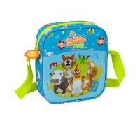 Safta | Bandolera Infantil La Granja de Zenón, Bolsito Cruzado Escolar con Correa Ajustable, Cierre con Cremallera, Diseño Azul con Animales y Asa Verde Lima, Vuelta al Cole, Medidas 16x4x18 cm