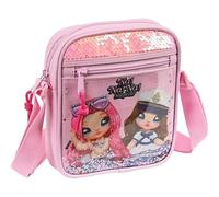Safta | Bandolera Infantil Na Na Na Surprise Sparkles, Bolsito Escolar con Correa Ajustable, Doble Compartimento con Cremallera, Acabado Rosa con Lentejuelas y Purpurina, Medidas 16x4x18 cm