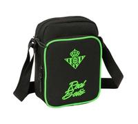 Safta | Bandolera Pequeña Real Betis Balompié, Bolso Cruzado Escolar y Juvenil, Compartimento Principal con Cremallera, Bolsillo Frontal, Trasero con Velcro, Correa Ajustable, Medidas 16x6x22 cm