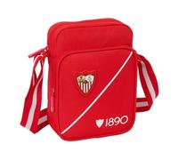 SAFTA | Bandolera Pequeña Sevilla FC, Bolso Cruzado Escolar Infantil y Juvenil, Compartimento Principal con Cremallera, Bolsillo Frontal, Trasero con Velcro, Correa Ajustable, Roja, Medidas 16x6x22 cm