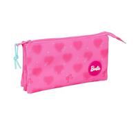 SAFTA Barbie Corazones - Portatodo Triple, Estuche Infantil, Estuche Niño, Ideal para Niños en Edad Escolar, Cómodo y Versátil, Calidad y Resistencia, 22x3x12 cm