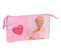 SAFTA Barbie Girl - Portatodo Triple, Estuche Infantil, Estuche Niño, Ideal para Niños de 5 a 14 Años, Cómodo y Versátil, Calidad y Resistencia, 22x3x12 cm, Color Rosa