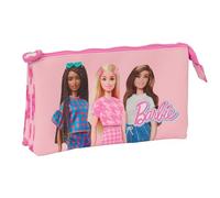Safta Barbie Love - Portatodo Triple, Estuche Infantil, Estuche Niño, Ideal para Niños en Edad Escolar, Cómodo y Versátil, Calidad y Resistencia, 22x3x12 cm, Color Rosa