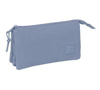 SAFTA Basic Azul AZAFATA - Portatodo Triple, Estuche Infantil, Estuche Niño, Ideal para Niños en Edad Escolar, Cómodo y Versátil, Calidad y Resistencia, 22x3x12 cm