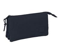SAFTA BASIC AZUL OSCURO - Portatodo Triple, Estuche Infantil, Estuche Niño, Ideal para Niños en Edad Escolar, Cómodo y Versátil, Calidad y Resistencia, 22x3x12 cm