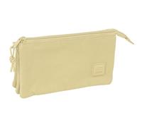 SAFTA Basic Beige - Portatodo Triple, Estuche Infantil, Estuche Niño, Ideal para Niños en Edad Escolar, Cómodo y Versátil, Calidad y Resistencia, 22x3x12 cm