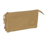 SAFTA Basic MARRÓN - Portatodo Triple, Estuche Infantil, Estuche Niño, Ideal para Niños en Edad Escolar, Cómodo y Versátil, Calidad y Resistencia, 22x3x12 cm