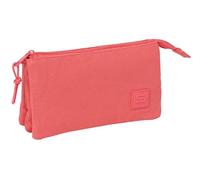 SAFTA Basic Marsala - Portatodo Triple, Estuche Infantil, Estuche Niño, Ideal para Niños en Edad Escolar, Cómodo y Versátil, Calidad y Resistencia, 22x3x12 cm