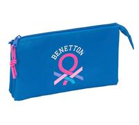 Safta BENETTON BASICS AZULINA - Portatodo Triple, Estuche Infantil, Estuche Niño, Ideal para Niños en Edad Escolar, Cómodo y Versátil, Calidad y Resistencia, 22x3x12 cm