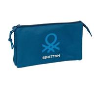 Benetton Basics Marino - Portatodo Triple, Estuche Infantil, Estuche Niño, Ideal para Niños en Edad Escolar, Cómodo y Versátil, Calidad y Resistencia, 22x3x12 cm