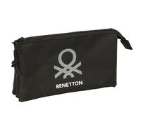 Benetton Basics Negro - Portatodo Triple, Estuche Infantil, Estuche Niño, Ideal para Niños en Edad Escolar, Cómodo y Versátil, Calidad y Resistencia, 22x3x12 cm