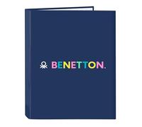 Safta BENETTON COOL - Carpeta con Folios 4 Anillas, Ideal para Niños de Diferentes Edades, Cómoda y Versátil, Calidad y Resistencia, 26.5x33 cm, Color Azul Marino