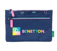 Safta Benetton Cool - Estuche Escolar Grande Doble Cremallera, Estuche Infantil, Estuche Niño, Cómodo y Versátil, Fácil Limpieza, 23x3x16 cm, Color Azul Marino