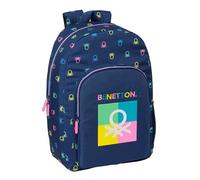 Safta BENETTON COOL - Mochila Escolar, Adaptable a Carro, Ideal para Niños de Diferentes Edades, Cómoda y Versátil, Calidad y Resistencia, Color Azul Marino