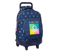 SAFTA Benetton Cool - Mochila Grande con Ruedas, Compacta, Extraíble, Ideal para Niños de Diferentes Edades, Cómoda y Versátil, Calidad y Resistencia, 33x22x45 cm, Color Azul Marino