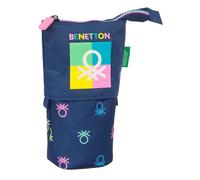 SAFTA Benetton Cool - Portatodo Convertible en Cubilete, Estuche Infantil, Estuche Niño, Ideal para Niños en Edad Escolar, Cómodo y Versátil, Calidad y Resistencia, 8x6x19 cm, Color Azul Marino