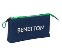SAFTA Benetton Green - Portatodo Triple, Estuche Infantil, Estuche Niño, Ideal para Niños en Edad Escolar, Cómodo y Versátil, Calidad y Resistencia, 22x3x12 cm