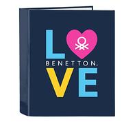 Safta BENETTON Love - Carpeta de Folio 4 Anillas, Ideal para Niños de Diferentes Edades, Cómoda y Versátil, Calidad y Resistencia, 27x6x33 cm, Color Azul marino