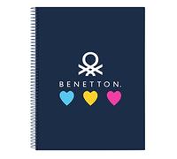 Safta BENETTON Love - Cuaderno 120 Hojas, Tapas Duras, Ideal para Niños de Diferentes Edades, Cómodo y Versátil, Calidad y Resistencia, 21.5x31 cm, Color Azul marino