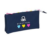 Safta Benetton Love - Portatodo Triple, Estuche Infantil, Estuche Niño, Ideal para Niños de 5 a 14 Años, Cómodo y Versátil, Calidad y Resistencia, 22x3x12 cm, Color Azul Marino