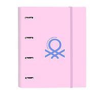 Safta BENETTON Pink - Carpeta 4 Anillas de 35 cm con 100 Hojas A4, Ideal para Niños de Diferentes Edades, Cómoda y Versátil, Calidad y Resistencia, 27x3.5x32 cm, Color Rosa claro