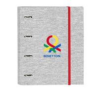 Safta BENETTON Pop - Carpeta 4 Anillas de 35 cm con 100 Hojas A4, Ideal para Niños de Diferentes Edades, Cómoda y Versátil, Calidad y Resistencia, 27x3.5x32 cm, Color Gris