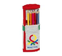 Safta BENETTON Pop - Estuche Enrollable Útiles Incluidos, Estuche Infantil, Estuche Niño, Ideal para Niños de 5 a 14 Años, Cómodo y Versátil, Calidad y Resistencia, 7x20 cm, Color Gris