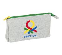 SAFTA Benetton Pop - Portatodo Triple, Estuche Infantil, Estuche Niño, Ideal para Niños de 5 a 14 Años, Cómodo y Versátil, Calidad y Resistencia, 22x3x12 cm, Color Gris