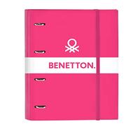 Safta BENETTON Raspberry - Carpeta 4 Anillas de 35 cm con 100 Hojas A4, Ideal para Niños de Diferentes Edades, Cómoda y Versátil, Calidad y Resistencia, 27x3.5x32 cm, Color Rosa fucsia