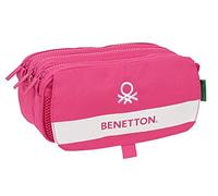 Safta Benetton Portatodo escolar Raspberry – Triple cremallera, grande 21,5x8x10 cm Rosa fucsia