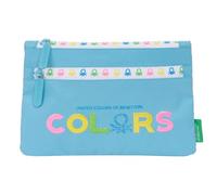 Safta Benetton Spring - Estuche Escolar Grande Doble Cremallera, Estuche Infantil, Estuche Niño, Cómodo y Versátil, Fácil Limpieza, 23x3x16 cm, Color Celeste