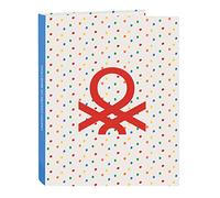 Safta BENETTON Topitos - Carpeta con Folios 4 Anillas, Ideal para Niños de Diferentes Edades, Cómoda y Versátil, Calidad y Resistencia, 26.5x33 cm, Color Blanco roto