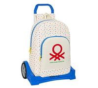Safta Mochila escolar Benetton Topitos con carro Evolution Blanco roto 30x46x14 cm